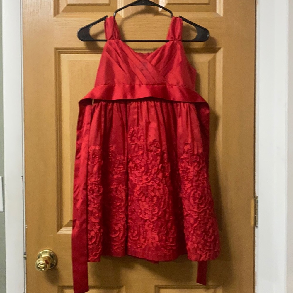 A red flowered dress